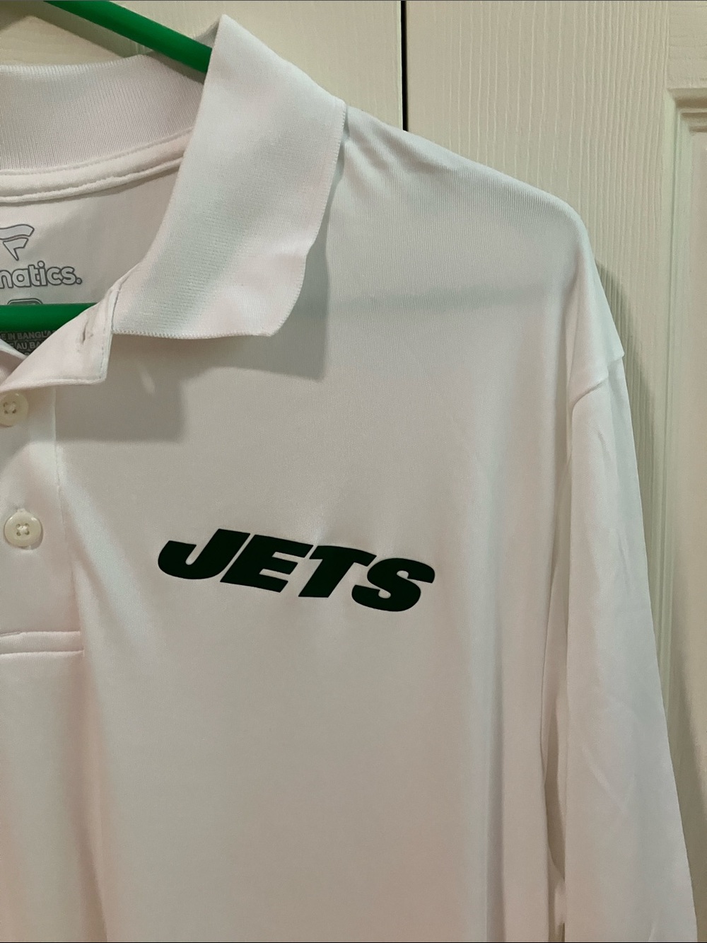 Fanatics White Polo Shirt with Green JETS Logo